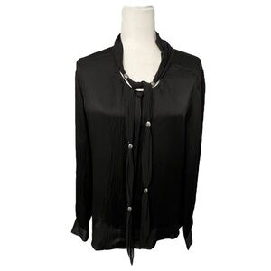Roberto Cavalli Black Silk Blouse with Tie Detail